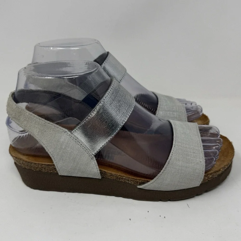 NAOT Platform Wedge Sandals Silver Metallic Strappy Slingback Womens 36 L5